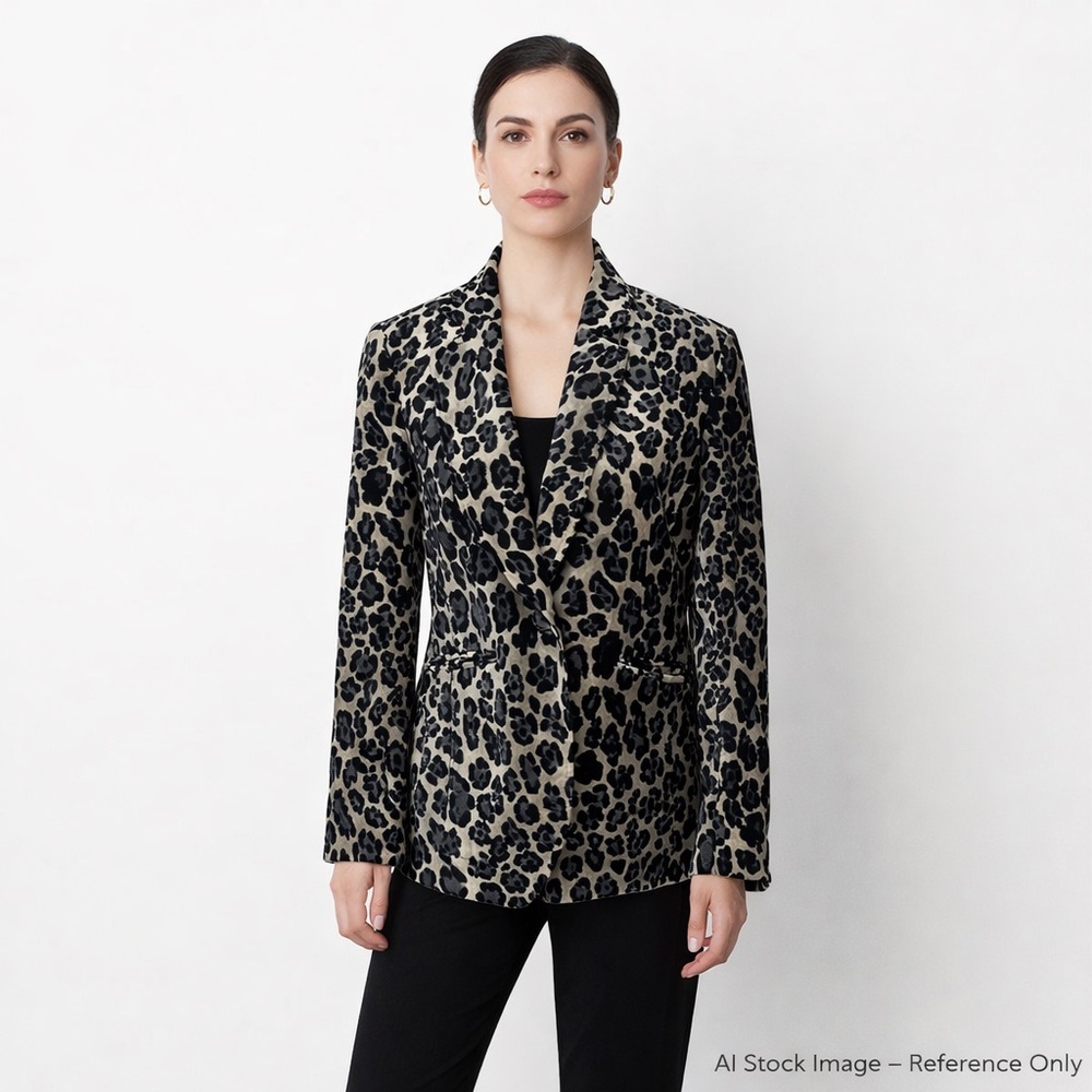 Donna Degnan Leopard Print Velveteen Blazer Jacket 6 Black - Mob Boss